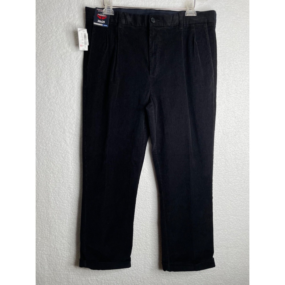 Roundtree & Yorke 36 x 29 Stewart Cassic Fit Pleated Front Corduroy Black NWT
